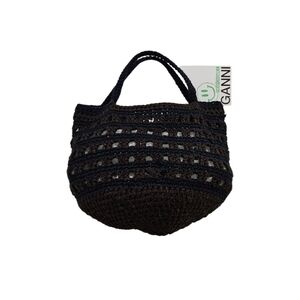 Ganni Striped Crochet Tote Bag In Brown And Navy Blue NWT